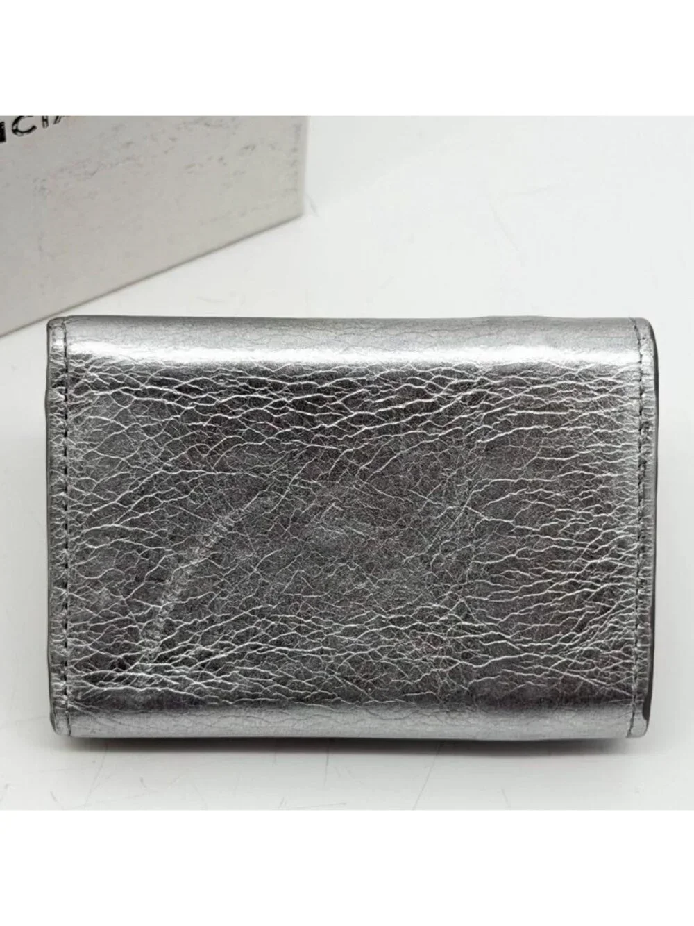 Balenciaga Paper Mini Silver Trifold Compact Wallet